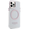 Apple iPhone 12 / 12 Pro Guess Dėklas Metal Outline Magsafe (GUHMP12MHTRMP) rožinės spalvos