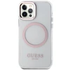 Apple iPhone 12 / 12 Pro Guess Dėklas Metal Outline Magsafe (GUHMP12MHTRMP) rožinės spalvos