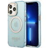 Apple iPhone 13 Pro Guess Dėklas Gold Outline Translucent MagSafe (GUHMP13LHTCMB) mėlynos spalvos