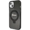 Apple Guess GUHMP13MHRSGSK iPhone 13 / 14 / 15 6.1" juodos spalvos dėklas Ring Stand Script Glitter MagSafe