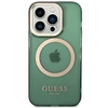 Guess dėklas, skirtas iPhone 14 Pro 6,1 GUHMP14LHTCMA khaki spalvos hard dėklas, skirtas Gold Outline Translucent MagSafe