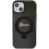 Guess GUHMP14SHRSGSK iPhone 14 / 15 / 13 6.1" juoda/juodos spalvos dėklas Ring Stand Script Glitter MagSafe