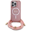Guess GUHMP16LHCTSGNSP Apple iPhone 16 Pro 6.3" dėklas telefonui rožinės spalvos Crossbody Cord Script MagSafe
