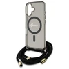 Guess GUHMP16SHCTSGNSK Apple iPhone 16 6.1" dėklas telefonui juodos spalvos Crossbody Cord Script MagSafe