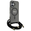 Guess GUHMP16SHCTSGNSK Apple iPhone 16 6.1" dėklas telefonui juodos spalvos Crossbody Cord Script MagSafe