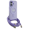 Guess GUHMP16SHCTSGNSU Apple iPhone 16 6.1" dėklas telefonui violetinės spalvos Crossbody Cord Script MagSafe