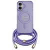 Guess GUHMP16SHCTSGNSU Apple iPhone 16 6.1" dėklas telefonui violetinės spalvos Crossbody Cord Script MagSafe