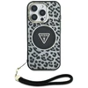 Guess HC IML Leopard Triangle Cord Strap Apple iPhone 16 MagSafe dėklas telefonui juodos spalvos