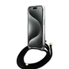 Guess GUHCP15LHC4SEK Apple iPhone 15 Pro 6.1″ juodos spalvos kietas dėklas Crossbody Cord 4G Print