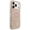 Guess IML Flowers Electro Pearl Strap MagSafe dėklas skirtas Apple iPhone 17 Pro rožinės spalvos