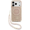 Guess IML Flowers Electro Pearl Strap MagSafe dėklas skirtas Apple iPhone 17 Pro rožinės spalvos