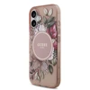 Guess IML Flowers virvelė MagSafe dėklas skirtas Apple iPhone 17 rožinės spalvos