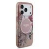 Guess IML Flowers virvelė MagSafe dėklas skirtas Apple iPhone 17 Pro rožinės spalvos