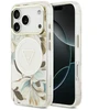 Guess IML Glitter Flowers Triangle MagSafe dėklas skirtas Apple iPhone 17 Pro baltos spalvos