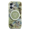 Guess Glitter Flowers Triangle Mygtukai MagSafe Apple iPhone 16 dėklas telefonui žalios spalvos