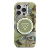 Guess Glitter Flowers Triangle Mygtukai MagSafe Apple iPhone 16 Pro Max dėklas telefonui žalios spalvos