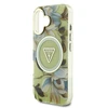 Guess Glitter Flowers Triangle Mygtukai MagSafe Apple iPhone 16 dėklas telefonui žalios spalvos