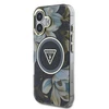 Guess Glitter Flowers Triangle Mygtukai MagSafe Apple iPhone 16 dėklas telefonui juodos spalvos