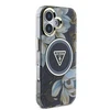 Guess Glitter Flowers Triangle Mygtukai MagSafe Apple iPhone 16 dėklas telefonui juodos spalvos