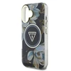 Guess Glitter Flowers Triangle Mygtukai MagSafe Apple iPhone 16 dėklas telefonui juodos spalvos