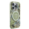 Guess Glitter Flowers Triangle Mygtukai MagSafe Apple iPhone 16 Pro Max dėklas telefonui žalios spalvos