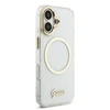 Guess IML Glitter Script Strap MagSafe dėklas skirtas iPhone 17 Transparent