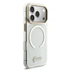 Guess IML Glitter Script Strap MagSafe dėklas skirtas iPhone 17 Pro Transparent