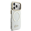 Guess IML Glitter Script Strap MagSafe dėklas skirtas iPhone 17 Pro Max Transparent