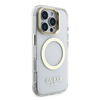 Guess IML Gold Outline Stand Camera Frame MagSafe dėklas skirtas Apple iPhone 16 Pro skaidrus