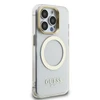 Guess IML Gold Outline Stand Camera Frame MagSafe dėklas skirtas Apple iPhone 15 Pro Max skaidrus