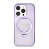Guess GUHMP15LHRSGSU Apple iPhone 15 Pro 6.1″ violetinės spalvos kietas dėklas Ring Stand Script Glitter MagSafe