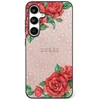 Dėklas Guess Leather 4G Flowers Print Metal Classic Logo MagSafe Samsung Galaxy S25 dėkals telefonui rožinės spalvos