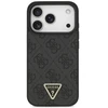 Dėklas Guess Leather 4G Triangle Strass MagSafe do iPhone 18 Pro / 17 Pro juoda