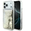 Guess Liquid Glitter 4G Charms dėklas, skirtas iPhone 18 Pro / 17 Pro, auksinis