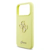 Guess Liquid Silicone 4G Metal Logo dėklas skirtas Apple iPhone 17 Pro Max geltonos spalvos