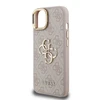 Guess PU 4G Metal Logo Stand Camera Frame dėklas skirtas Apple iPhone 15 rožinės spalvos