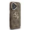 Guess PU 4G Metal Logo Stand Camera Frame dėklas skirtas Apple iPhone 16 rudos spalvos