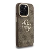 Guess PU 4G Metal Logo Stand Camera Frame dėklas skirtas Apple iPhone 15 Pro Max rudos spalvos