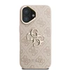 Guess PU 4G Metal Logo Stand Camera Frame dėklas skirtas Apple iPhone 16 rožinės spalvos
