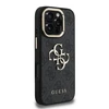 Guess PU 4G Metal Logo Stand Camera Frame dėklas skirtas Apple iPhone 16 Pro juodos spalvos
