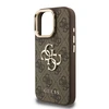 Guess PU 4G Metal Logo Stand Camera Frame dėklas skirtas Apple iPhone 16 Pro rudos spalvos