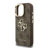 Guess PU 4G Metal Logo Stand Camera Frame dėklas skirtas Apple iPhone 15 Pro rudos spalvos