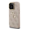 Guess PU 4G Metal Logo Stand Camera Frame dėklas skirtas Apple iPhone 15 Pro Max rožinės spalvos