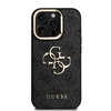 Guess PU 4G Metal Logo Stand Camera Frame dėklas skirtas Apple iPhone 15 Pro juodos spalvos
