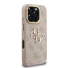 Guess PU 4G Metal Logo Stand Camera Frame dėklas skirtas Apple iPhone 16 Pro rožinės spalvos