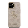Guess PU 4G Metal Logo Stand Camera Frame dėklas skirtas Apple iPhone 15 rožinės spalvos