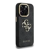 Guess PU 4G Metal Logo Stand Camera Frame dėklas skirtas Apple iPhone 15 Pro Max juodos spalvos