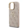 Guess PU 4G Metal Logo Stand Camera Frame dėklas skirtas Apple iPhone 15 Pro rožinės spalvos