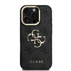 Guess PU 4G Metal Logo Stand Camera Frame dėklas skirtas Apple iPhone 16 Pro juodos spalvos
