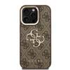 Guess PU 4G Metal Logo Stand Camera Frame dėklas skirtas Apple iPhone 15 Pro Max rudos spalvos